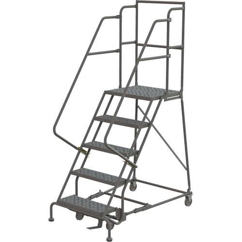 Deep Top Step Rolling Ladder, 5 Steps, 16" Step Width, 50" Platform Height, Steel Distribution Jean Lapalme