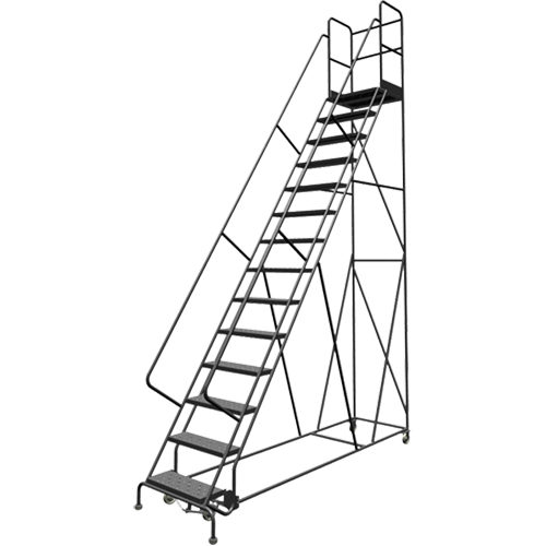 Escabeaux roulants &agrave; dessus profond, 14 marches, Largeur de la marche 24", Hauteur de la plateforme 140", Acier Distribution Jean Lapalme