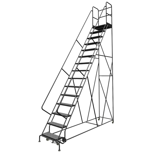 Deep Top Step Rolling Ladder, 16 Steps, 24" Step Width, 160" Platform Height, Steel Distribution Jean Lapalme