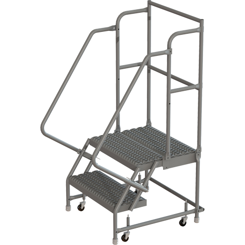 Escabeaux roulants &agrave; dessus profond, 2 marches, Largeur de la marche 16", Hauteur de la plateforme 20", Acier Distribution Jean Lapalme