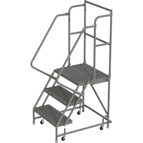 Escabeaux roulants &agrave; dessus profond, 3 marches, Largeur de la marche 16", Hauteur de la plateforme 30", Acier Distribution Jean Lapalme