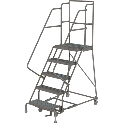 Escabeaux roulants &agrave; dessus profond, 5 marches, Largeur de la marche 24", Hauteur de la plateforme 50", Acier Distribution Jean Lapalme