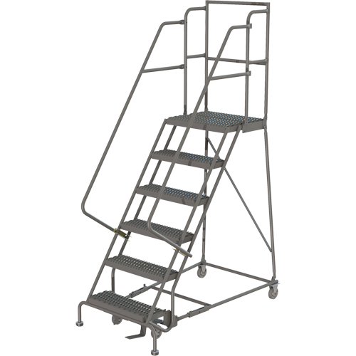 Escabeaux roulants &agrave; dessus profond, 6 marches, Largeur de la marche 16", Hauteur de la plateforme 60", Acier Distribution Jean Lapalme