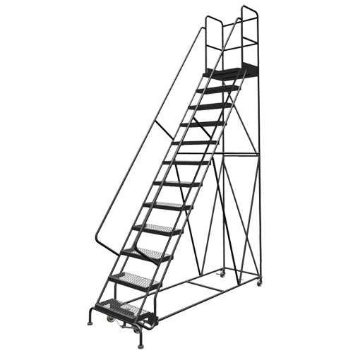 Escabeaux roulants &agrave; dessus profond, 11 marches, Largeur de la marche 24", Hauteur de la plateforme 110", Acier Distribution Jean Lapalme