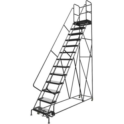 Deep Top Step Rolling Ladder, 13 Steps, 24" Step Width, 130" Platform Height, Steel Distribution Jean Lapalme