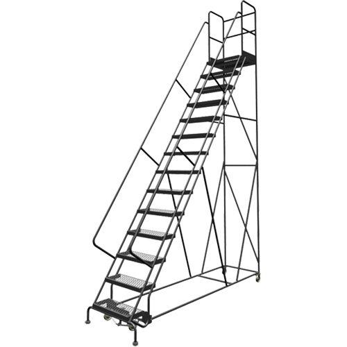 Deep Top Step Rolling Ladder, 14 Steps, 24" Step Width, 140" Platform Height, Steel Distribution Jean Lapalme