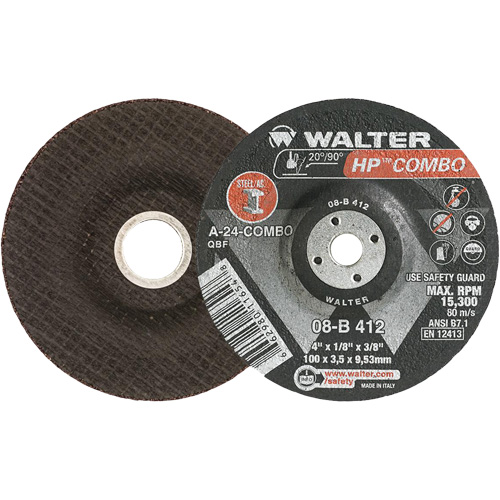 Meule combin&eacute;e HP Combo &agrave; moyeu d&eacute;port&eacute;, 4" x 1/8", Arbre de 3/8", Type 27 Distribution Jean Lapalme