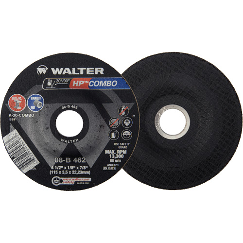 HP Combo Depressed Center Combination Wheel, 4-1/2" x 1/8", 7/8" Arbor, Type 27 Distribution Jean Lapalme