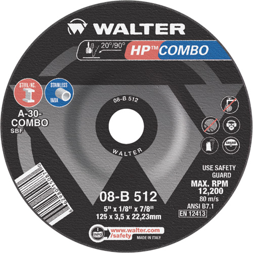Meule combin&eacute;e HP Combo &agrave; moyeu d&eacute;port&eacute;, 5" x 1/8", Arbre de 7/8", Type 27 Distribution Jean Lapalme