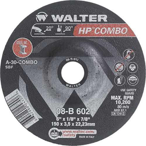 Meule combin&eacute;e HP Combo &agrave; moyeu d&eacute;port&eacute;, 6" x 1/8", Arbre de 7/8", Type 27 Distribution Jean Lapalme
