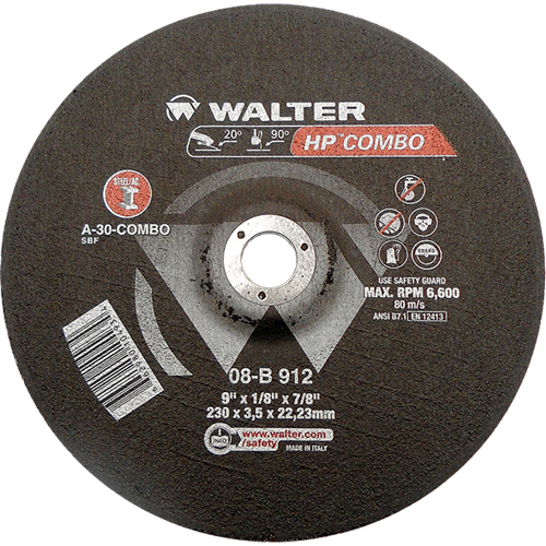 HP Combo Depressed Center Combination Wheel, 9" x 1/8", 7/8" Arbor, Type 27 Distribution Jean Lapalme