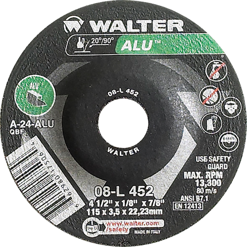 Depressed Centre Grinding Wheels - Aluminium Type 27, 4-1/2" x 1/8", 7/8" Arbor, Type 27 Distribution Jean Lapalme