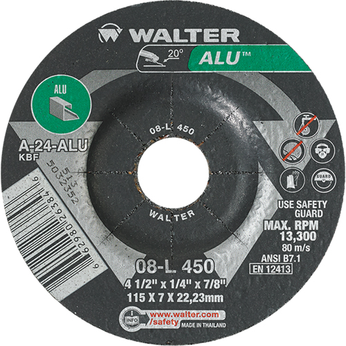Aluminium Depressed Centre Grinding Wheels, 4-1/2" x 1/4", 7/8" Arbor, Type 27 Distribution Jean Lapalme