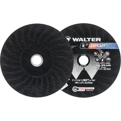 Zipcut Reinforced Cut-Off Wheel, 7" x 1/16", 7/8" Arbor, Type 1, Aluminum Oxide, 8600 RPM Distribution Jean Lapalme