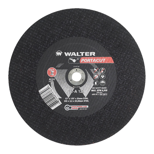 Meule &agrave; tronçonner rapide en acier inoxydable Portacut, 12" x 1/8", Arbre de 3/4", Type 1, Oxyde d'aluminium, 6300 Tr/min Distribution Jean Lapalme