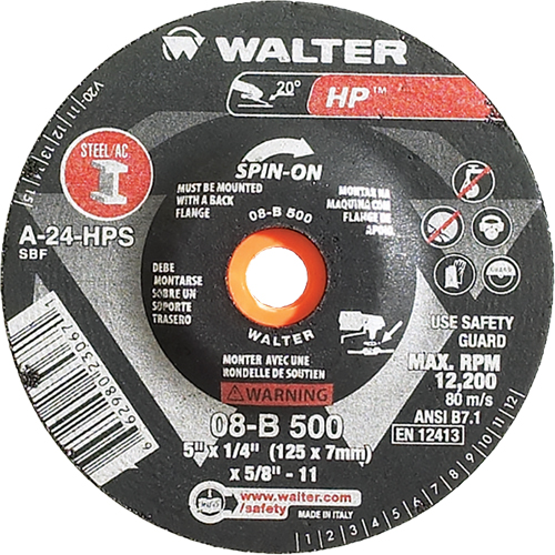 Meule HP vissable, 5" x 1/4", Arbre de 5/8"-11, Type 27S Distribution Jean Lapalme