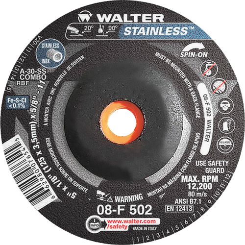 Depressed Centre Grinding Wheels - Stainless Type 27, 5" x 1/8", 5/8"-11 Arbor, Type 27S Distribution Jean Lapalme