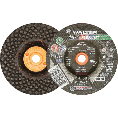Flexcut Depressed Centre Grinding Wheels, 5", 36 Grit, Aluminum Oxide, 5/8"-11, 12200 RPM, Type 29 Distribution Jean Lapalme
