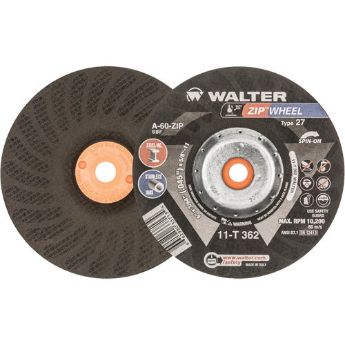 Meules &agrave; tronçonner renforc&eacute;es Zipcut vissables pour scies circulaires, 6" x 7/8", Arbre de 5/8"-11, Type 27, Oxyde d'aluminium, 10 200 Tr/min Distribution Jean Lapalme