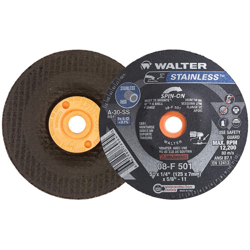STAINLESS Grinding Wheel, 5" x 1/4", 5/8"-11 Arbor, Aluminum Oxide, Type 28S Distribution Jean Lapalme