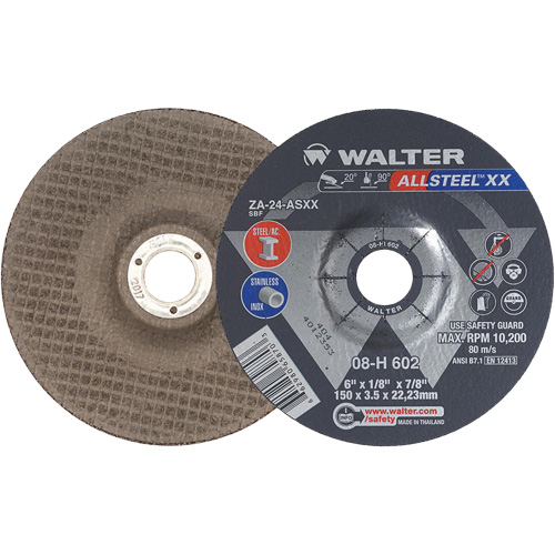 Depressed Centre Grinding Wheels - ALLSTEEL XX, 6" x 1/8", 7/8" Arbor, Type 27, Zirconia Alumina, 10200 RPM Distribution Jean Lapalme