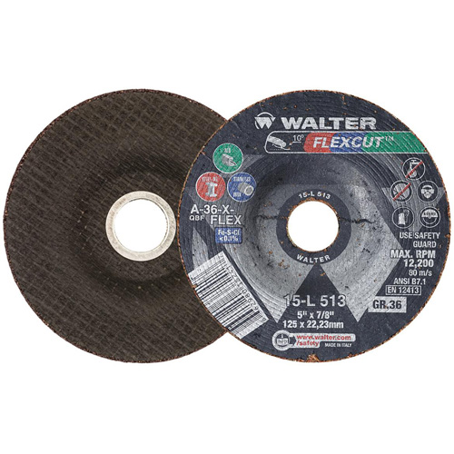 FLEXCUT Grinding Wheel, 5", 36 Grit, Aluminum Oxide, 7/8", 12200 RPM, Type 29 Distribution Jean Lapalme