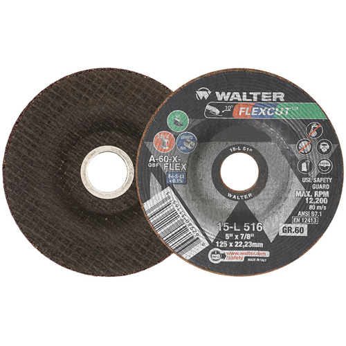Meule FLEXCUT, 5", 60 Grain, Oxyde d'aluminium, 7/8", 12 200 Tr/min, Type 29 Distribution Jean Lapalme