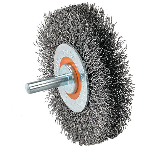 Mounted Crimped Wire Wheel, 4" Dia., 0.0118" Fill Distribution Jean Lapalme
