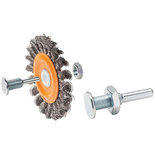 Reversible Mounted Knot-Twisted Wire Wheel, 3" Dia., 0.0118" Fill, 1/2" Arbor, Steel Distribution Jean Lapalme