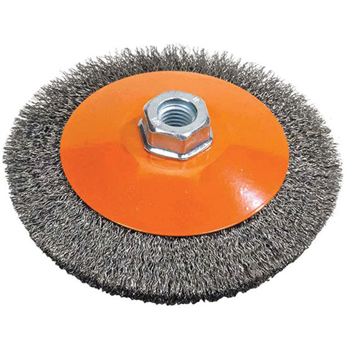 Meule soucoupe &agrave; fils cr&ecirc;p&eacute;s, 4" dia., Fils 0,012", Arbre 5/8"-11 Distribution Jean Lapalme