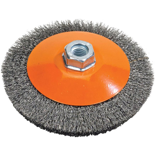 Meule soucoupe &agrave; fils cr&ecirc;p&eacute;s, 6" dia., Fils 0,012", Arbre 5/8"-11 Distribution Jean Lapalme