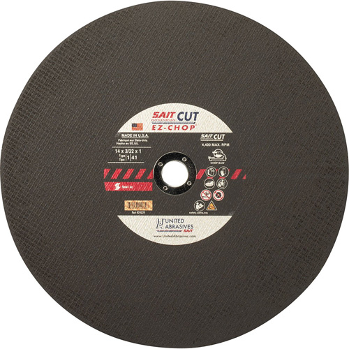 Chop Saw Wheel, 12" x 0.093"/3/32", 1" Arbor, Type 1, Aluminum Oxide, 5100 RPM Distribution Jean Lapalme