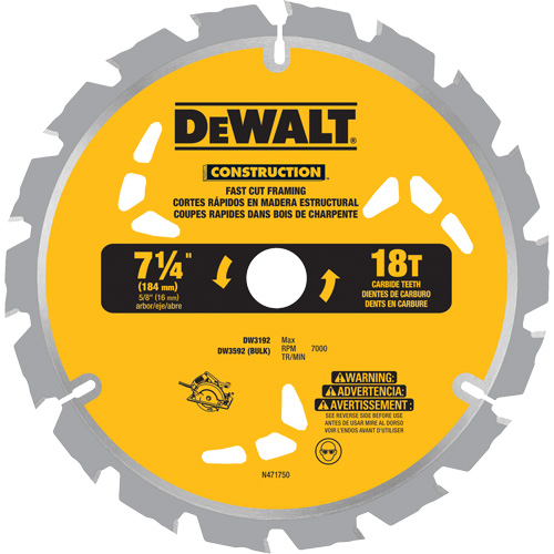 Lame de scie &agrave; pointes au carbure pour coupe rapide, 7-1/4", 18 dents, Pour Bois Distribution Jean Lapalme