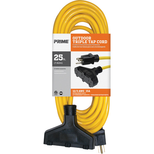 Cordon rallonge en vinyle, Ext&eacute;rieur, SJTW, AWG 12/3, 15 A, 3 prise(s), 25' Distribution Jean Lapalme