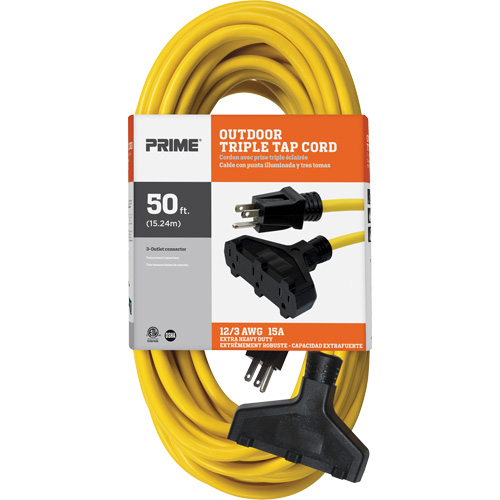 Cordon rallonge en vinyle, Ext&eacute;rieur, SJTW, AWG 12/3, 15 A, 3 prise(s), 50' Distribution Jean Lapalme