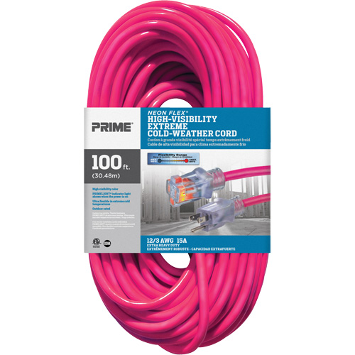 Neon Flex&reg; High Visibility Extension Cord, Outdoor, SJTW, 12/3 AWG, 15 A, 100' Distribution Jean Lapalme