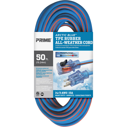 Arctic Blue Extension Cord, All-Weather, SJEOW, 14/3 AWG, 15 A, 50' Distribution Jean Lapalme