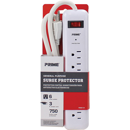 Protecteurs de surtension, 6 Prises, 750 J, 1875, Cordon 3' Distribution Jean Lapalme
