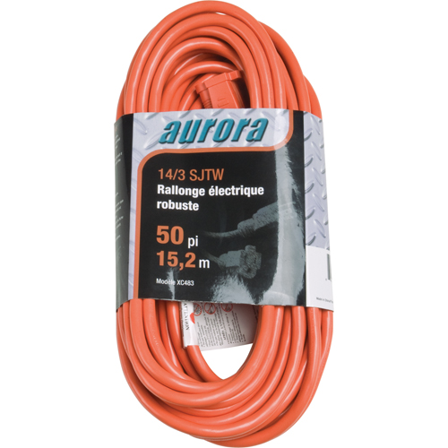 Vinyl Extension Cord, Outdoor, SJTW, 14/3 AWG, 15 A, 50' Distribution Jean Lapalme