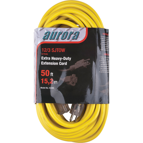 Vinyl Extension Cord with Light Indicator, Outdoor, SJTOW, 12/3 AWG, 15 A, 50' Distribution Jean Lapalme
