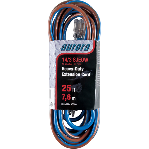 TPE-Rubber Extension Cord With Light Indicator, All-Weather, SJEOW, 14/3 AWG, 15 A, 25' Distribution Jean Lapalme