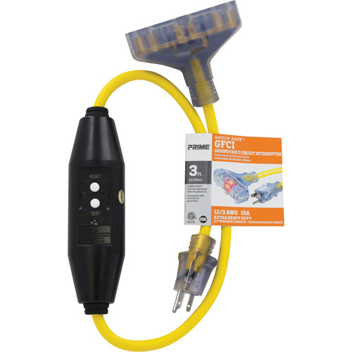 Adaptateurs pour disjoncteurs de fuite &agrave; la terre &agrave; trois prises Shocksafe, 125 V, 15 A, Cordon de 3' Distribution Jean Lapalme