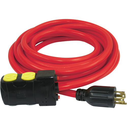 Rallonge pour g&eacute;n&eacute;ratrice avec remises en circuit, SJTW, AWG 10, 20 A, 4 prise(s), 25' Distribution Jean Lapalme