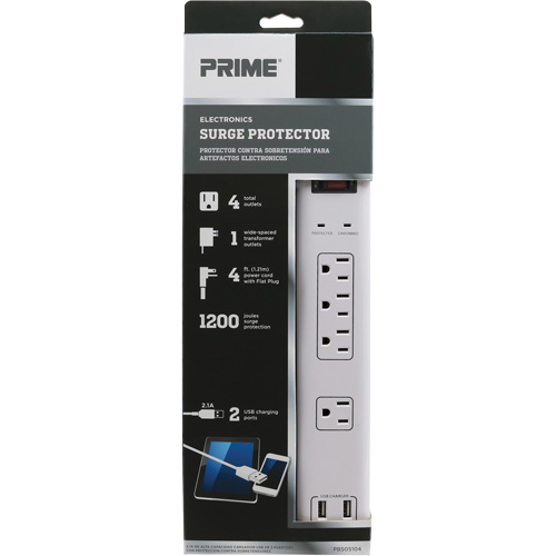 USB Charging Surge Protectors, 4 Outlets, 1200 J, 1875 W, 4' Cord Distribution Jean Lapalme