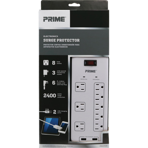 USB Charging Surge Protectors, 8 Outlets, 2400 J, 1875 W, 6' Cord Distribution Jean Lapalme