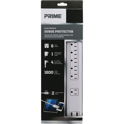 USB Charging Surge Protectors, 6 Outlets, 1800 J, 1875 W, 4' Cord Distribution Jean Lapalme