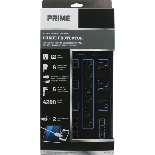 USB Charging Surge Protectors, 12 Outlets, 4200 J, 1875 W, 6' Cord Distribution Jean Lapalme