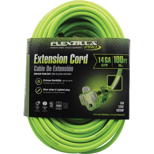 Flexzilla&reg; Pro Industrial Extension Cord, All-Weather, SJTW, 14/3 AWG, 15 A, 100' Distribution Jean Lapalme