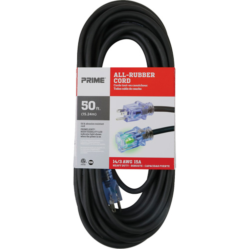 Cordon rallonge All-Rubber, Ext&eacute;rieur, SJOOW, AWG 14/3, 15 A, 50' Distribution Jean Lapalme