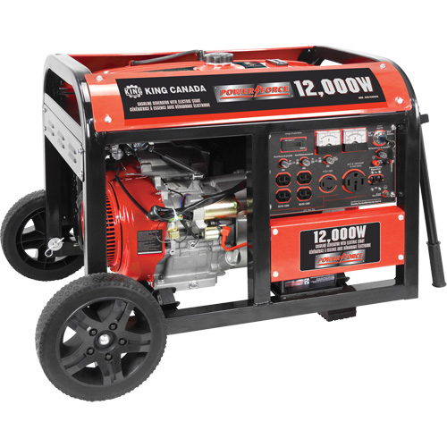 G&eacute;n&eacute;ratrice &agrave; essence &agrave; d&eacute;marrage &eacute;lectrique avec ensemble de roues, 12 000 W de surtension, 9000 W nominale, 120 V/240 V, R&eacute;servoir de 31 L Distribution Jean Lapalme